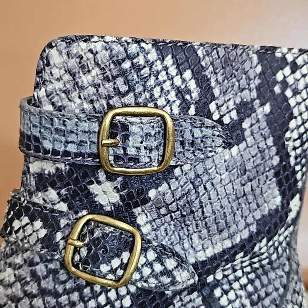 J. Crew Snake Print Leather Ankle Zipper Boots. - Picture 11 of 12